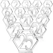 Table Numbers Wedding Acrylic Table Numbers Hexagon Wedding Numbers Hollow Out Reception Stands Seat Numbers with Holder Base for Wedding Party Event Catering Decoration (Silver)