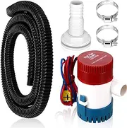 Lounsweer 5 Pcs Bilge Pump Plumbing Kit Including Bilge Pump Electric 12v Boat Bilge Water Pump PVC Bilge Pump Hose 2 Hose Clamps Thru Hull Fitting, 1-1/8-inch (Black,750gph)