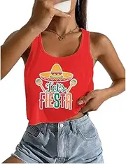 [HRIUYI] Cinco De Mayo Shirt for Women Sexy Mexican Crop Tank Sleeveless 5th May Tee Tops, Re7, Medium