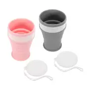2pcs Collapsible Water Bottle, 350mL Travel Folding Cup for Camping, Pink Gray