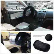 3 Pcs Black Fluffy Fur Wool Car Steering Wheel Cover+Hand Brake+ Gear Knob Cover (for: Honda Civic)