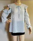 LIBBY EDELMAN $44 Cold Shoulder Long-Sleeve Sheer Blouse Baby Blue Size XS