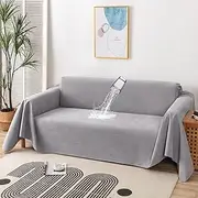 Foreate Non-Slip Couch Cover Waterproof Sectional Sofa Cover Couch Cover Blanket - Cat Scratch Furniture Protector Dog Couch Cover Protector Machine Washable, 71’’ x 134’, Light Grey - U