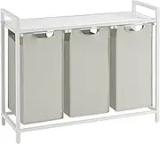 VASAGLE Laundry Hamper, Laundry Basket, Laundry Sorter with 3 Pull-Out and Removable Bags, Shelf, Metal Frame, 3 x 10 Gallons (38L), 36.4 x 13 x 28.4 Inches, White UBLH301W01
