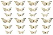 12Pcs Hollow 3D Butterfly Wall Decal Removable Wall Sticker Set Wall Art Crafts for DIY Baby Room Home Wedding Decor-Gold