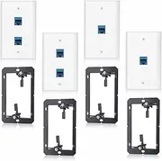 Cat6 Ethernet Wall Plate (2Pcs 1-Port & 2Pcs 2-Port) RJ45 Keystone Jack Blue Coupler Network Cable Cover Outlet Connector with Low Voltage Mounting Bracket