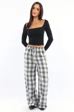 Multi Check Wide Leg Pants Elasticated Waist - Size 16XL, Women's Wide Leg Pants