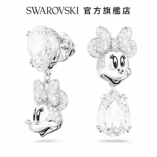 SWAROVSKI 施華洛世奇 Disney Minnie Mouse 水滴形耳環 非對稱設計, 白色, 鍍白金色