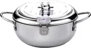 Generic xinyee Deep Fryer Pot Stainless Steel Japanese Style Fryer with a Thermometer and Oil Drip Drainer Rack for French Fries Shrimp Chicken Fish
