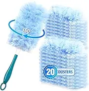 NEWE Duster Refills 20 PCS Compatible with Flash and Swiffer, Dust Magnet with 1 Handle, 360 Degree Heavy Duty Dusting Kit with 4X Microfibers for Cleaning Blinds Bookshelf Furniture
