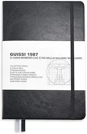 Guissi Classic Dotted Grid Bullet Notebook Journal Dot Hard Cover A5 Premium 80gsm Thick Acid-Free Paper with Fine Inner Pocket Faux Leather Office School Supplies 144 Pages Designed in Florence