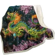 Cool Fantasy Art Cherry Blossom Dragon Throw Blanket