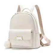 Nevenka Mini Backpack for Women Cute Leather Small Bookbag with Cat Shaped Lock-White