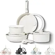 New Gourmetific Cookware Set, 5/11 Piece Nonstick Maifan Cookware Set with Detachable Handle, Oven Safe Cookware Set, with Ceramic-Coating for Healthy Cooking, Super Easily Clean (Beige,5)
