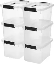 Clear Plastic Storage Latch Boxes Bins With Lid Stackable Container 6-Pack 6 Qt