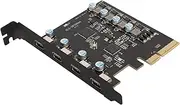 PCIe to USB 3.2 Gen 2 Expansion Card, 10Gpbs 4 Type C, USB C PCI Express Card, PCIe X4, X8, X16, Internal Converter PCI Express Expansion Card for Wins 7 8 10, OS X 10.8.2