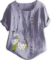 Comfy Work Blouses and Artistic Retro Printing Casual Cotton T Shirt Top Women Plain Workout Shirts Women