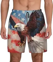 [Sipumia] Mens US-Flag Printed Swim Trunks with Compression Liner Quick Dry 2 in 1 Board Shorts with Pockets