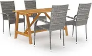 Kitchen Furniture Set, Balcony Furniture with Table, 5 Piece Garden Dining Set for Porch, Poolside, Deck, Garden, 140 x 70 x 73.5 cm, Grey