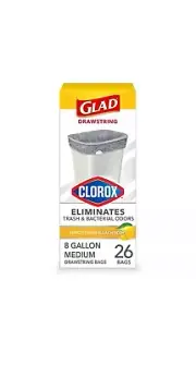 Glad Medium Drawstring Trash Bags with Clorox 8 Gallon Grey Lemon Fresh Bleach