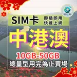 總量型8-30天 中港澳上網卡 10GB-50GB  中國旅遊上網卡 香港旅遊上網卡