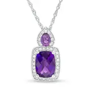 Cushion-Cut Amethyst and Lab-Created White Sapphire Frame Pendant in Sterling Silver