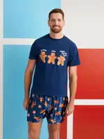 Mens Navy Gingerbread Satin Pj Set