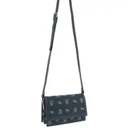 Pierre Cardin Canvas Print/Leather Trim Flap Shoulder Crossbody Bag Sky Blue