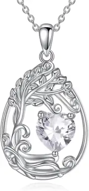 Tree of Life Necklace 925 Sterling Silver Teardrop PendantJewelry Gifts for Wife