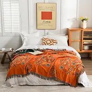 SahSahCasa 100% Cotton Throw Blanket, Orange Muslin Throw Blanket for Couch Chair Sofa Bed, Soft Reversible Blanket Home Decor for Outdoor and Indoor, 50x80 Inch