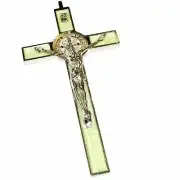 Saint Benedict Crucifix - All Metal with Inlaid Enamel and Silver Corpus - 8''