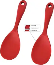 Silicone Rice Paddle Spoon Set of 2,Non Stick Heat Resistant to 446°F Strong Steel Core,Kitchen Gadget,Dishwasher Safe,Works for Rice,Mashed Potato or More (Red)