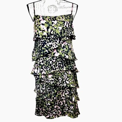 Rebecca Minkoff 100% Silk Jessica Tiered Dress Pink Multi M