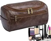 [Generic] Men's Large Shaving Bag - Large Capacity PU Leather Grooming Shaving Storage Bag - Travel Must Have, Men's Shaving Dopp Kit for Toothbrushes, Toothpaste, Travel-Sized Shampoo, Cosmetics