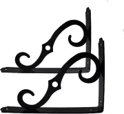 8-Inch Black Decorative Shelf Brackets, Heavy Duty Metal, 2 Pack
