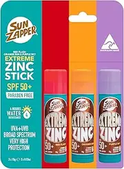Sun Zapper Extreme Sunscreen Zinc Stick - Red, Orange, Purple 3-Pack SPF50+ Colored Zinc Oxide Sticks for Face - Made in Australia 45g