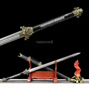 Chinese JIAN 唐剑 Manganese Steel Sword KIRIHA ZUKURI Leather Sheath for Display.