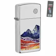 Zippo 49412 Slim Landscape High Polish Chrome Pocket Lighter + FLINT PACK