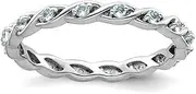 [JewelryWeb] 2.5mm 925 Sterling Silver Polished Prong set Stackable Aquamarine Ring Size 9-Stackable-Ring for Women