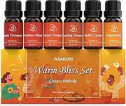 ASAKUKI Essential Oils for Diffusers for Home, Fragrance Oil for Candle Making, Peppermint, Vanilla Cupcake, Sparkling Cinnamon, Spiced Pumpkin, Christmas Wreath and Apple Cinnamon 6 x 10 ml