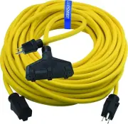 Weather-Resistant 100 ft 12/3 Extension Cord with 3 Outlet Adapter and Breaker