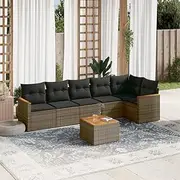 Patio Sets 7 Piece Garden Sofa Set with Cushions Grey Poly Rattan