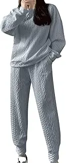 Two Piece Set Sweat Outfits for Women 2 Pieces Cable Knit Sweater Set with Pockets Cruise Outfits for Women 2024