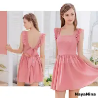 在飛比找博客來優惠-【Naya Nina】粉紅荷葉小蓋袖美背連身洋裝睡裙睡衣 F