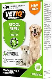 VETIQ Stool Repel Tablets, Natural Coprophagia Deterrent for Dogs Eating Poop, For Puppies & Adult Dogs, Supports Healthier Habits, Tasty & Chewable, 30 Tablets (Pack of 1)