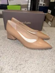 Franco Sarto Womens Racer Slingback Low Block Heel Pointed Toe Pump, Beige