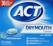 Act Dry Mouth Lozenges Freshens Breath Moisturizing Soothing Mint Flavor 36ct
