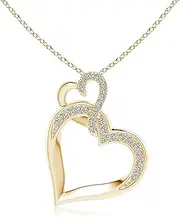 [Angara] Natural Interlinked Diamond Tilted Heart Pendant Necklace in Sterling Silver/14ct Solid Gold for Women | April Birthstone Jewellery for Her