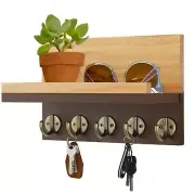 Key Holder for Wall with Shelf - Square Wood Mail Organizer and Rack with She...