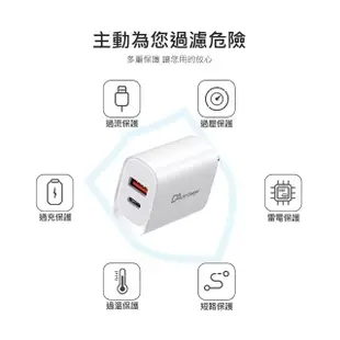 【DA】台灣認證 Type-C PD+QC 3.0 20W 雙孔快充充電器(100-240V國際電壓通用)